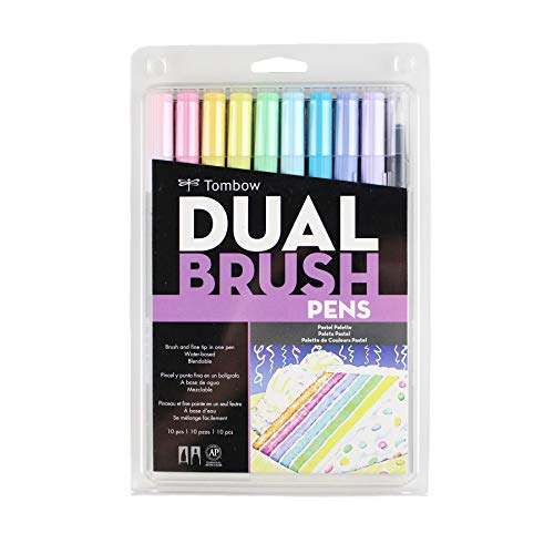 Tombow Pen Set, Dual Brush, 5-3/5"Wx8-9/10 Lx1/2 H, 10/Pk, Ast (TOM56187) - Image 1