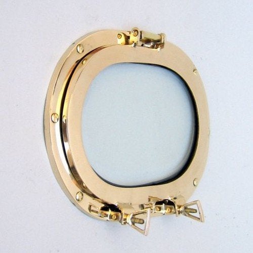 Brass Porthole Oblong w/ Glass  12"" - Nautical Decor