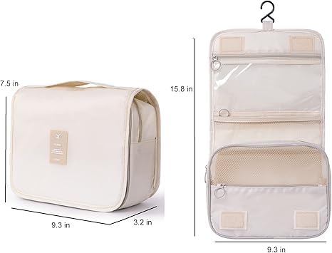 KHOLAD Travel Toiletry Bag Hanging Cosmetic Organizer – Waterproof Medium Makeup Bag for Women with Compartments & Hook | Portable Folding Kit for Travel, Bathroom, Gym (Beige) - Image 4