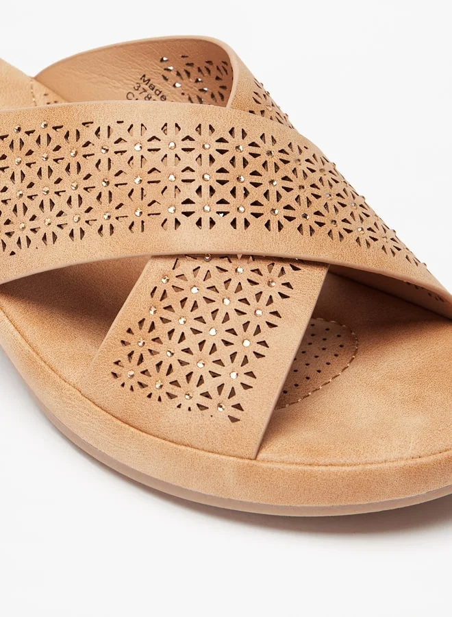 Le Confort Women's Laser Cut Detail Slip-On Cross Strap Sandals