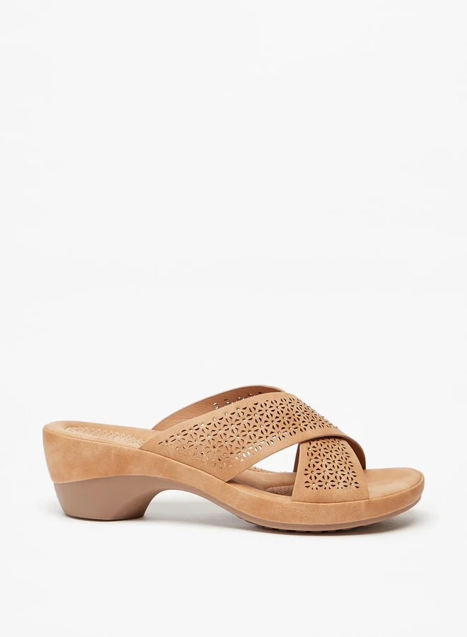 Le Confort Women's Laser Cut Detail Slip-On Cross Strap Sandals