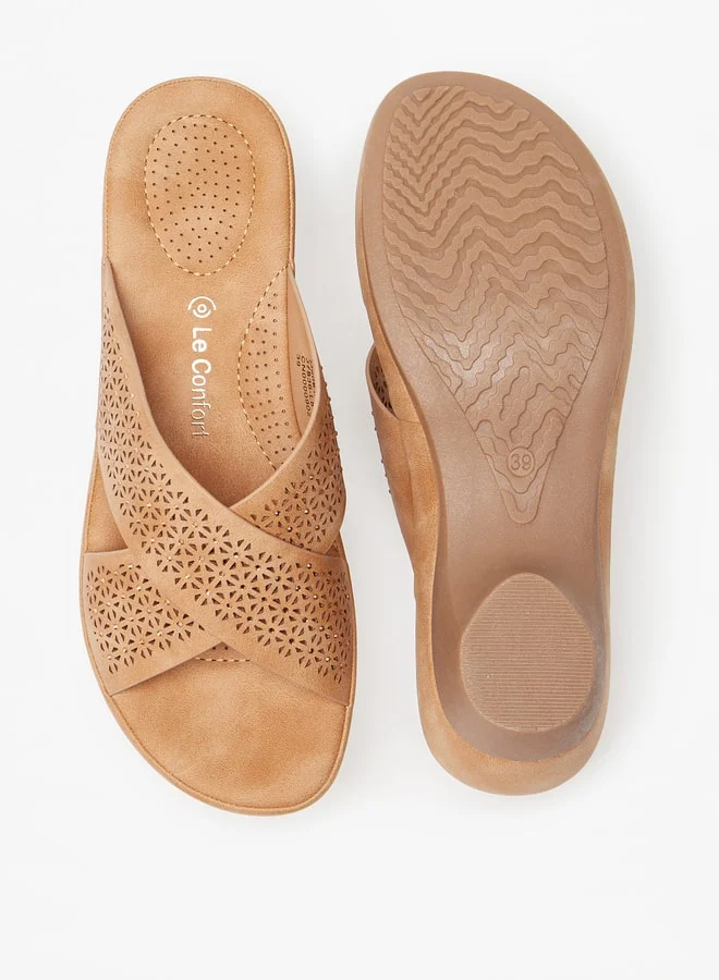 Le Confort Women's Laser Cut Detail Slip-On Cross Strap Sandals