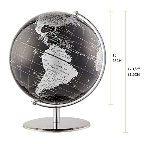 ANNOVA Metallic World Globe Black – Educational/Geographic/Modern Desktop Decoration - Stainless Steel Arc and Base/Earth World - Metallic Black - for School, Home, and Office (10-Inch) - Image 2