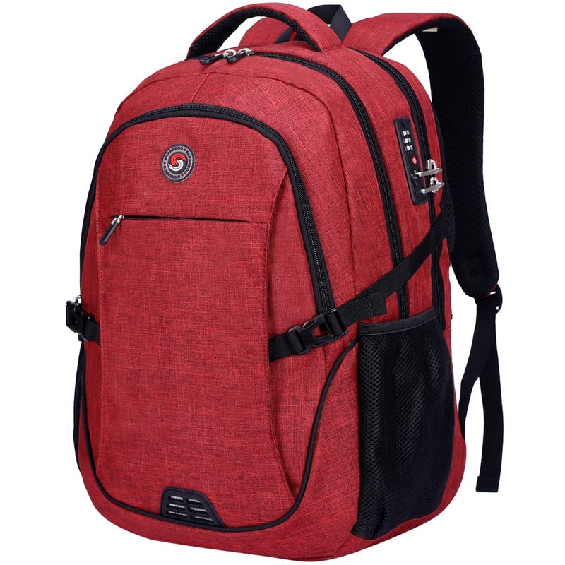 SHRRADOO Anti Theft Laptop Backpack Travel Backpacks with Combination Lock for Women Men High School College Backpack Computer Bag Fits 17 Inch Laptop,Red - Image 1