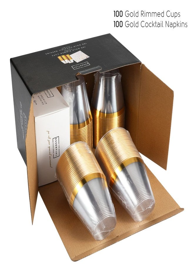 The Essential Concierge Essential Concierge Stylish Gold-Rimmed Plastic Cups, 9 oz - 100 Disposable with Gold Napkins - Image 3