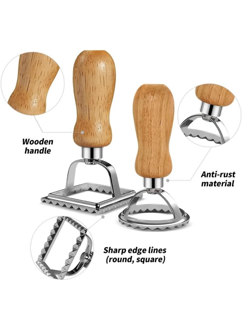 Ravioli Maker Stamp Cutter with Roller Wheel Set, Pasta Maker Mold with Wooden Handle and Fluted Edge for Ravioli, Pasta, Dumplings Lasagna, Pierogi (Set of 3) - Image 3