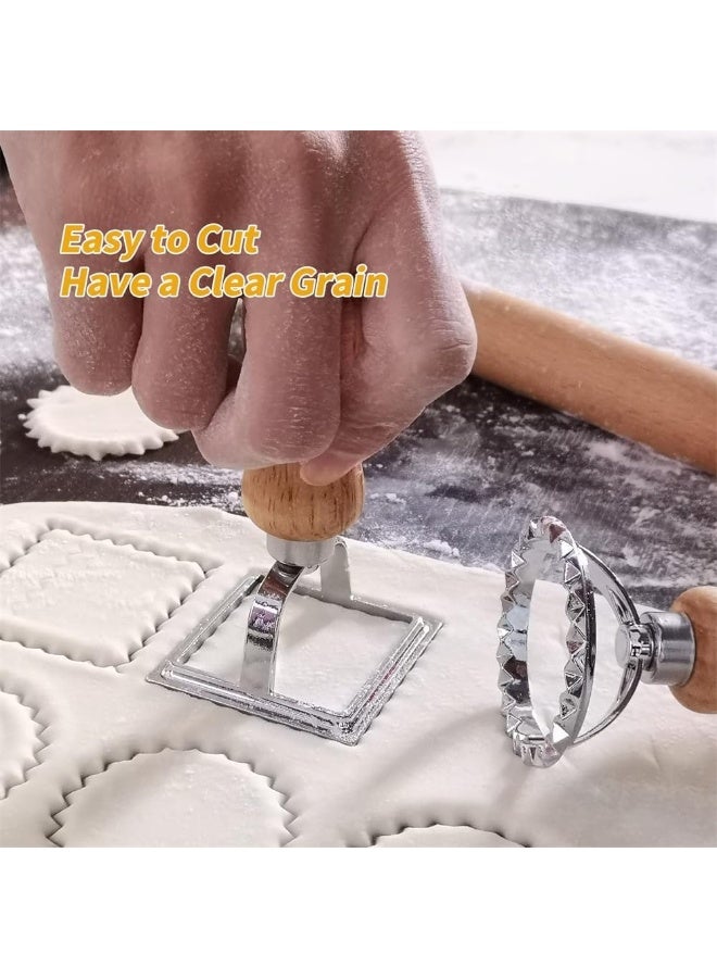 Ravioli Maker Stamp Cutter with Roller Wheel Set, Pasta Maker Mold with Wooden Handle and Fluted Edge for Ravioli, Pasta, Dumplings Lasagna, Pierogi (Set of 3) - Image 5