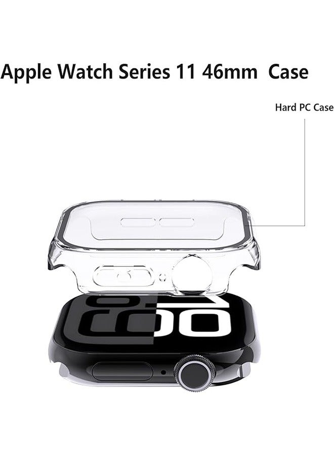 2 Pcs Case  for Apple Watch Series 11 46mm with Tempered Glass Screen Protector, Anti-Drop, Anti-Scratch, Slim Thin Hard PC Full-Body Protective Case,Shockproof & Non-Slip Watch Cover - Image 3