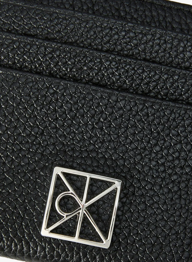 Calvin Klein Black Emblem Pebble Grain Leather Card Holder for Women | Best Price UAE