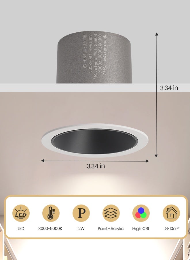 YATAI LIGHTING ضوء سقف LED، مصباح سقف دائري 12 واط، 4500 كلفن أبيض محايد، تحكم بالزر، هيكل أكريليك وألمنيوم، تركيبة سقفية عصرية لغرفة النوم، غرفة الطعام، الممر، 3.34 بوصة، أبيض - Image 2