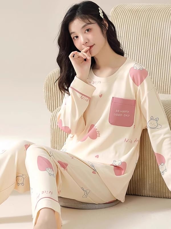 Celary Korean Style Women’s Night Suit|| Cute Printed Pajama Set with Long Sleeve Top & Pants|| Soft Cotton Loungewear - Image 2