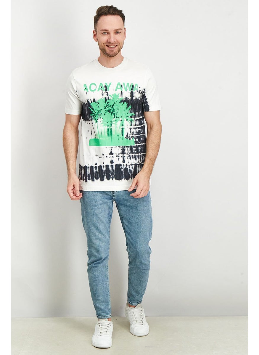 DIESEL Men Crew Neck Short Sleeves Printed T-Shirt, White  - Image 4
