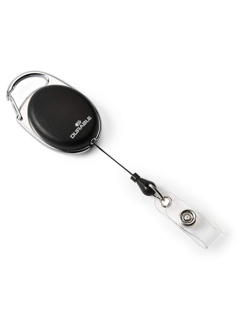 Durable Retractable Zipper Badge Holder with 80cm Cord - Black ID Card Reel Clip - Image 1