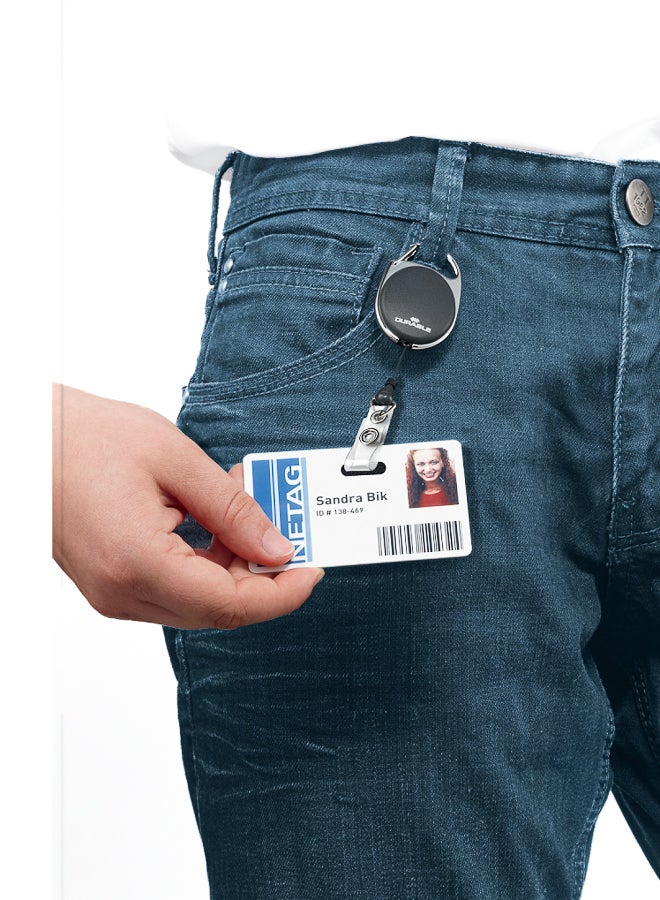 Durable Retractable Zipper Badge Holder with 80cm Cord - Black ID Card Reel Clip - Image 2