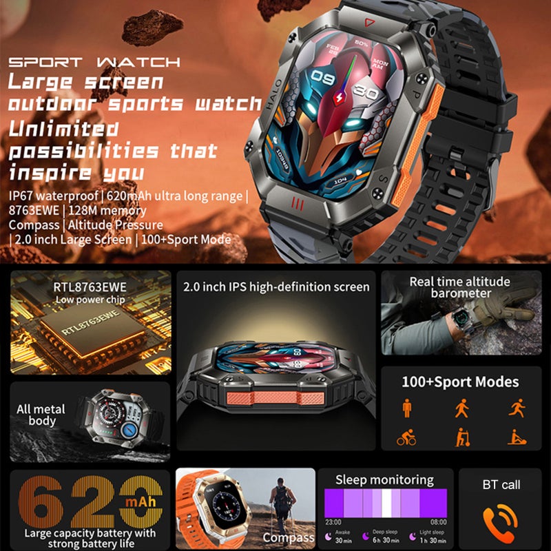 Smart Watch: Orange Liquid Silicone Strap, IP67 Waterproof, 90-Day Long Standby - Multifunctional Health Monitoring Fitness Watch for Men, Android Users, Sports Enthusiasts - Image 4