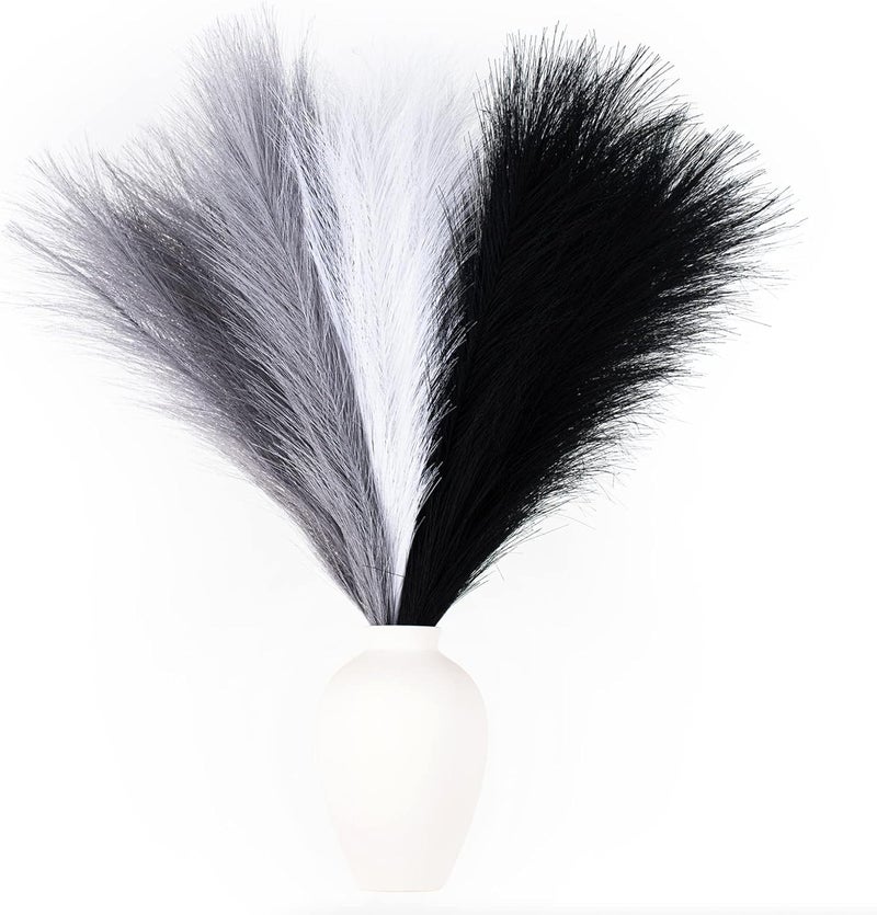 EVODIS Faux Pampas Grass Decor, 18"/45cm Artificial Pampas Grass Fluffy 6 Stem pompous Flower Arrangement for Boho Home Wedding Decoration (Black,White,Grey) - Image 2