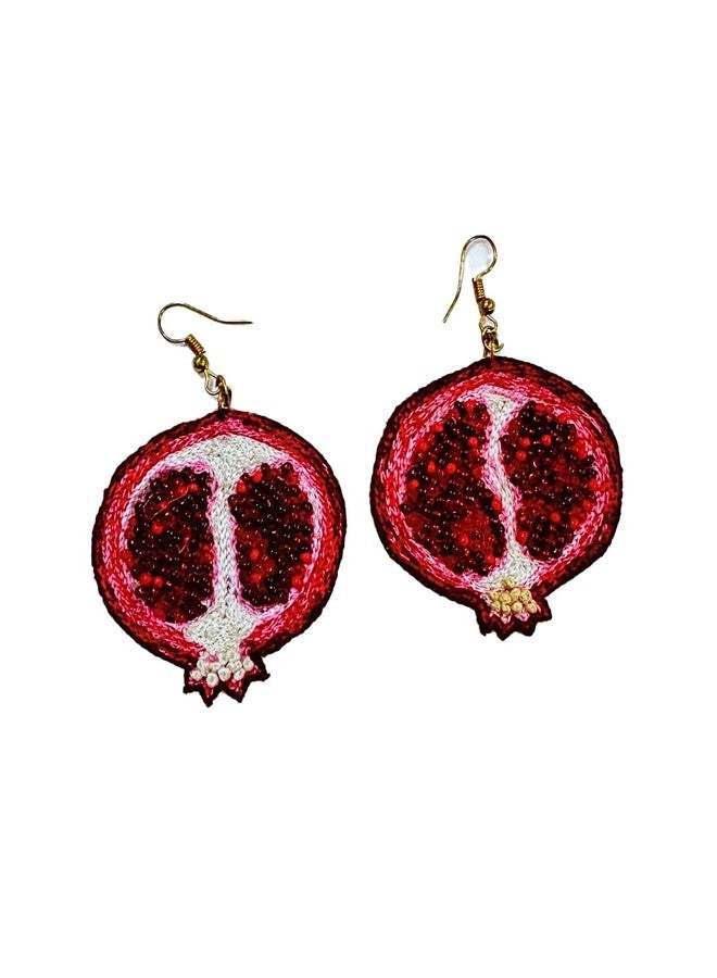 Abeo India Handmade Beaded Pomegranate Dangle Earrings, Red and White, Lightweight Fashion Jewellery for Women - Image 1