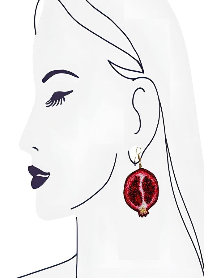 Abeo India Handmade Beaded Pomegranate Dangle Earrings, Red and White, Lightweight Fashion Jewellery for Women - Image 4