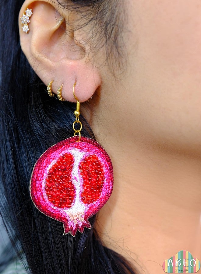 Abeo India Handmade Beaded Pomegranate Dangle Earrings, Red and White, Lightweight Fashion Jewellery for Women - Image 3