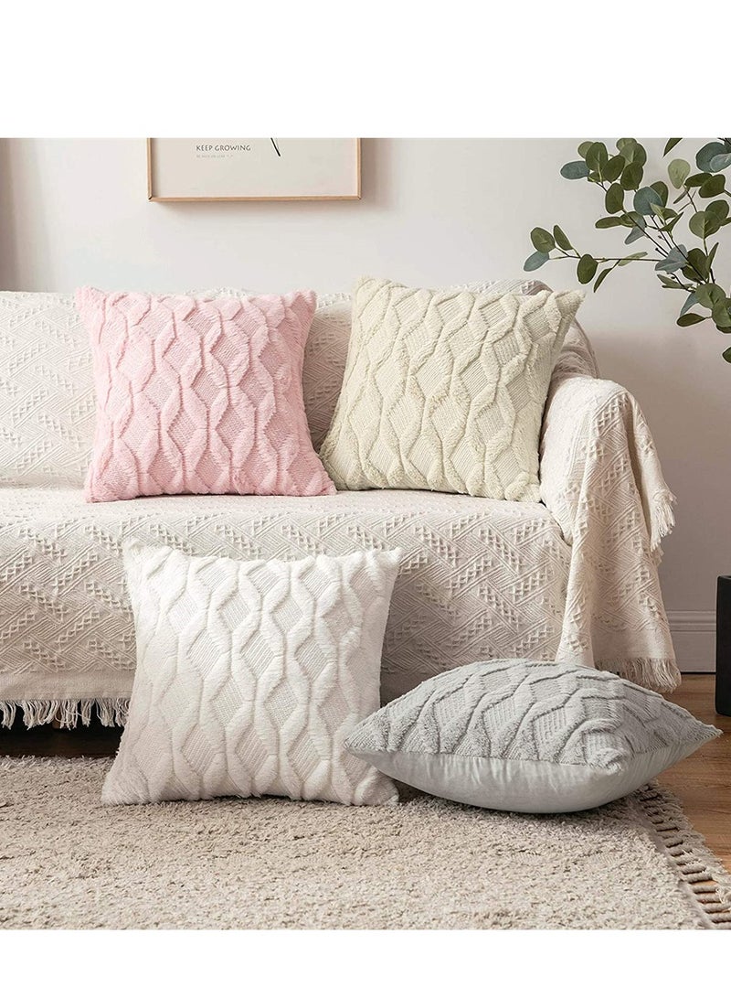 2 Pack Decorative Throw Pillow Covers Soft Plush Boho Farmhouse Cushions for Couch Living Room Bedroom Beige 18x18 Inches - Image 2