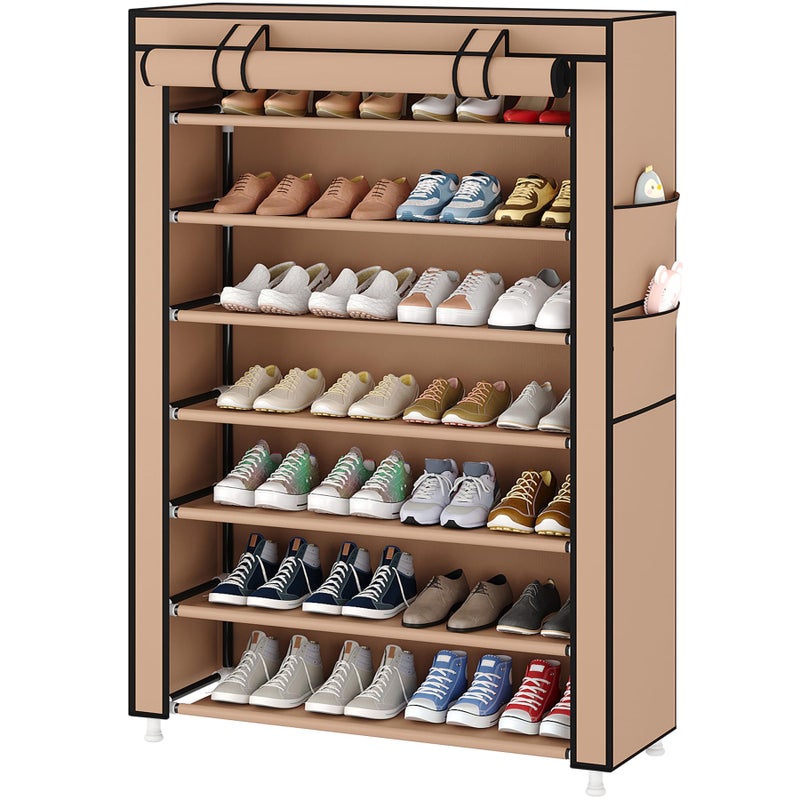 Laiensia 7-Tier Vertical Shoe Rack Organizer, Space Saving Shoe Storage Organizer, Non-Woven Cover Shoe Shelf Holds 28-35 Pairs for Bedroom, Hallway, Closet Entryway, Brown - Image 1