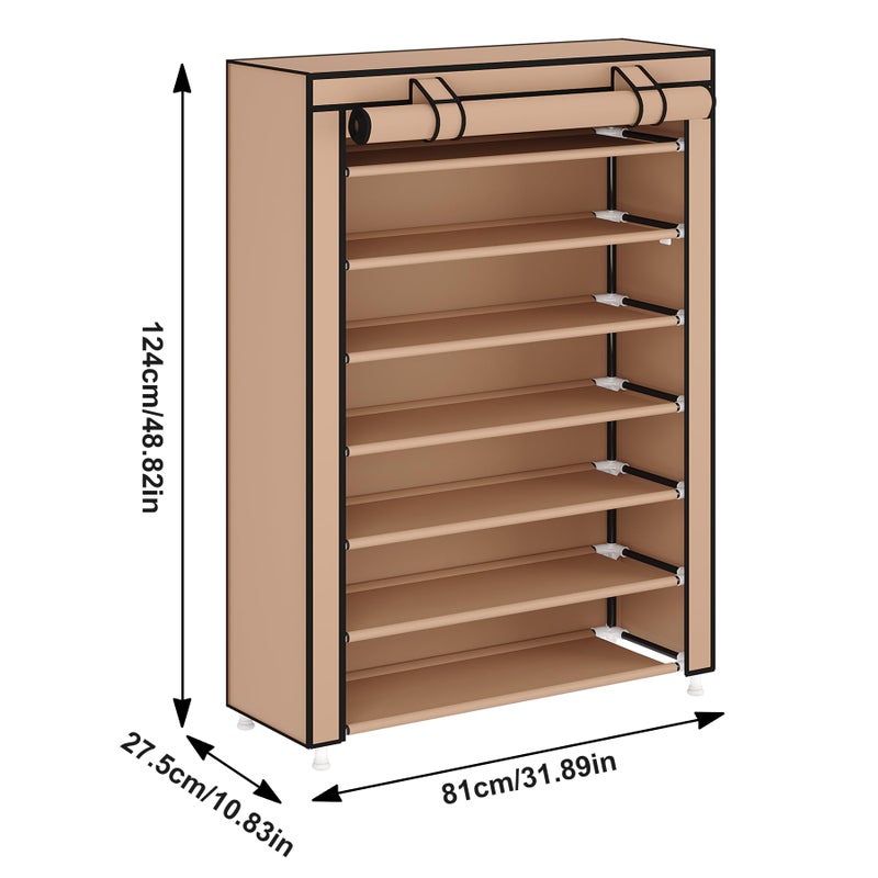 Laiensia 7-Tier Vertical Shoe Rack Organizer, Space Saving Shoe Storage Organizer, Non-Woven Cover Shoe Shelf Holds 28-35 Pairs for Bedroom, Hallway, Closet Entryway, Brown - Image 2