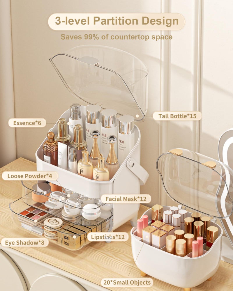 ANYLADY Makeup Organizer  Skincare Holder Bathroom Counter Organizer  Storage Box Cosmetic Display Cases  Teen Girl Gifts Trendy Stuff Make up Organizers for Vanity  Dresser  Countertop (Silver)  - Image 5