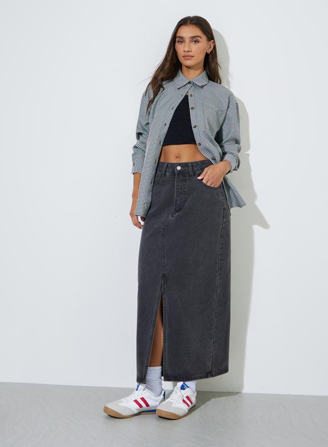 Styli Black Checked Long Sleeves Pocket Detail Oversized Shirt - Image 2