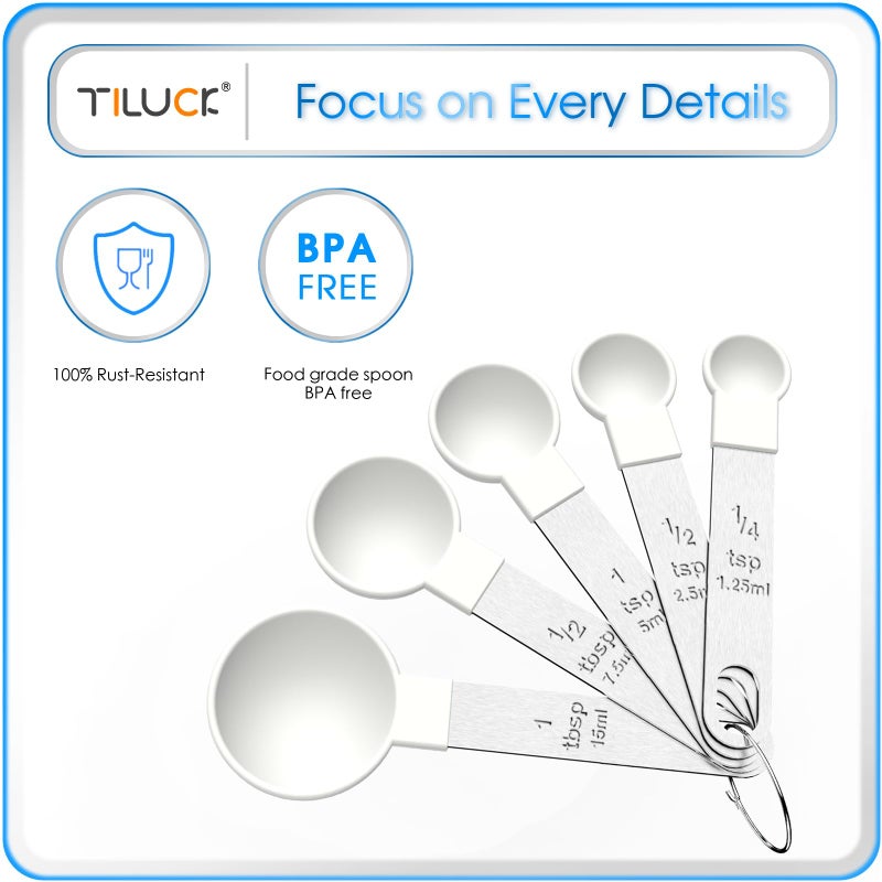 TILUCK Measuring Cups & Spoons Set, Stackable Cups and Spoons, Nesting Measure Cups with Stainless Steel Handle, Kitchen Gadgets for Cooking & Bakingï¼ˆwhiteï¼‰ - Image 5
