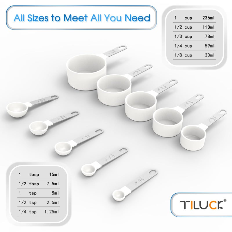 TILUCK Measuring Cups & Spoons Set, Stackable Cups and Spoons, Nesting Measure Cups with Stainless Steel Handle, Kitchen Gadgets for Cooking & Bakingï¼ˆwhiteï¼‰ - Image 3