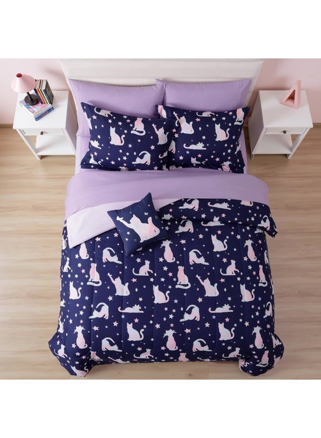 Kaleido Space Twin Kids Comforter Set - 5 Pieces Twin Bedding Sets for Boys Girls Teen, Glow in The Dark Cute Cat Bed in A Bag with Sheets - Image 2