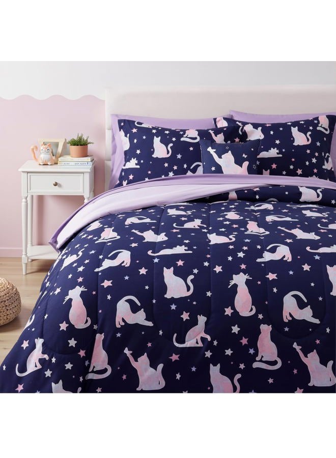 Kaleido Space Twin Kids Comforter Set - 5 Pieces Twin Bedding Sets for Boys Girls Teen, Glow in The Dark Cute Cat Bed in A Bag with Sheets - Image 3