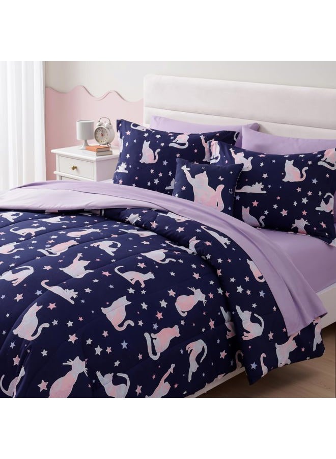 Kaleido Space Twin Kids Comforter Set - 5 Pieces Twin Bedding Sets for Boys Girls Teen, Glow in The Dark Cute Cat Bed in A Bag with Sheets - Image 5