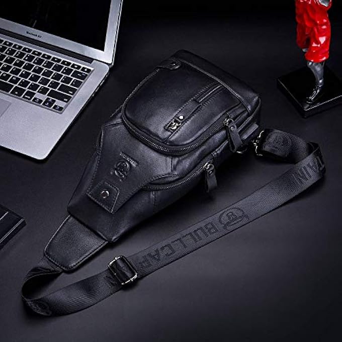 BULLCAPTAIN Leather Sling Bag Mens Chest Bag Casual Shoulder Crossbody Bag Travel Backpacks Daypack with USB Charging Port - Image 5