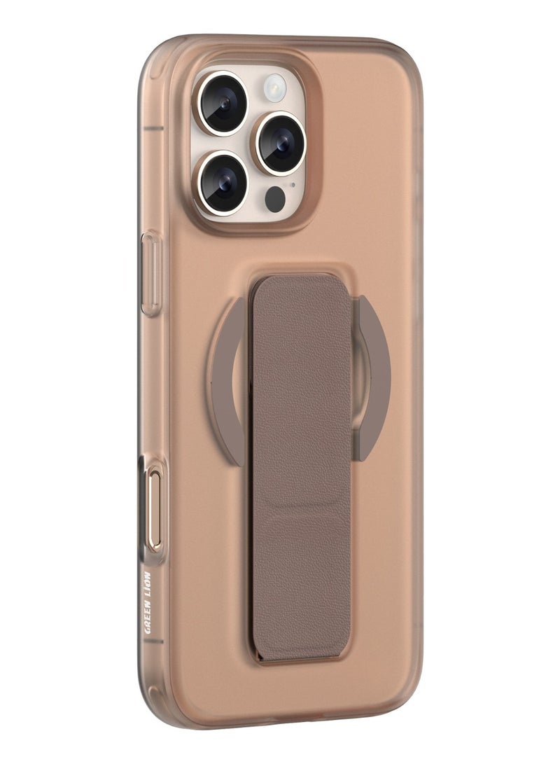 GREEN LION iPhone 16 Pro MagSafe Case Grip 360 Cover / Leather Grip Strap / Camera Protection / Foldable Stand / Scratch Resistant / Durable Back Cover - Desert - Image 1