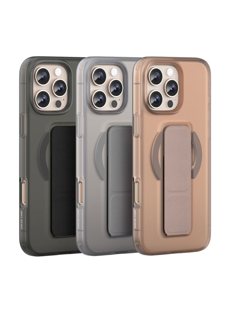 GREEN LION iPhone 16 Pro MagSafe Case Grip 360 Cover / Leather Grip Strap / Camera Protection / Foldable Stand / Scratch Resistant / Durable Back Cover - Desert - Image 4