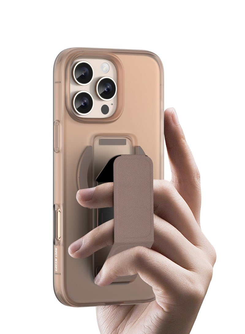 GREEN LION iPhone 16 Pro MagSafe Case Grip 360 Cover / Leather Grip Strap / Camera Protection / Foldable Stand / Scratch Resistant / Durable Back Cover - Desert - Image 5