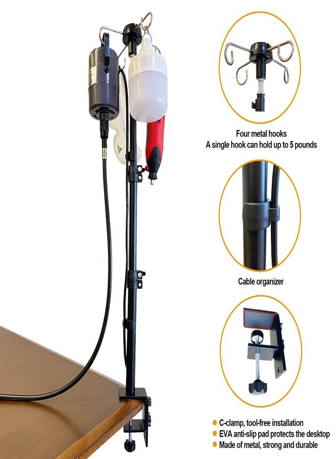 UISKOOPW Rotary Tool Hanger Flex Shaft Accessories Holder Stand Compatible with Foredom Dremel Grobet Tools,Height Adjustable Rotary Motor Mount with Table Clamp(28inchs) - Image 3