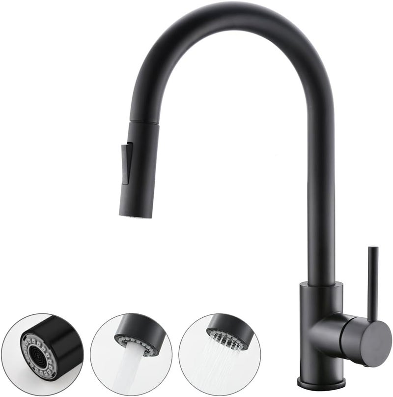 havin Black Kitchen Faucet with Pull Down Sprayer, High Arc Stainless Steel Material, with cUPC Ceramic Cartridge,Without Deck Plate,Fit for 1 Kitchen or Laundry or Bar Sink Faucet,Matte Black - Image 1