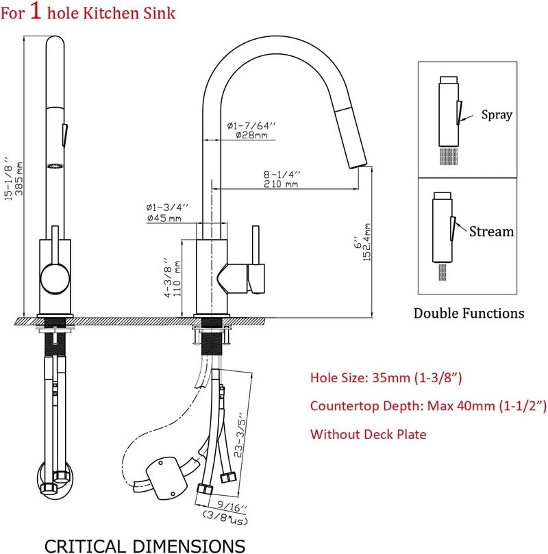 havin Black Kitchen Faucet with Pull Down Sprayer, High Arc Stainless Steel Material, with cUPC Ceramic Cartridge,Without Deck Plate,Fit for 1 Kitchen or Laundry or Bar Sink Faucet,Matte Black - Image 5