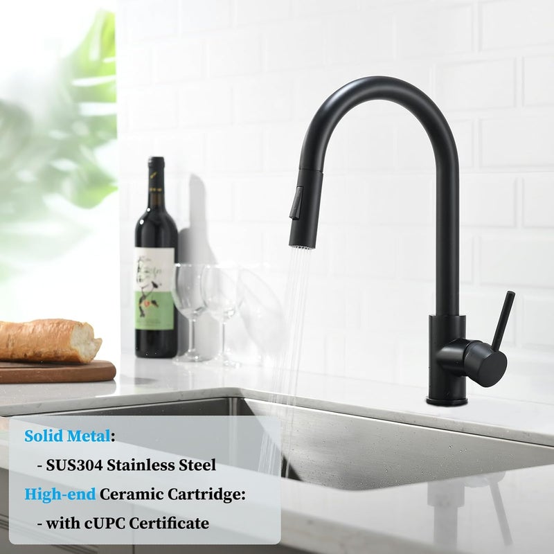 havin Black Kitchen Faucet with Pull Down Sprayer, High Arc Stainless Steel Material, with cUPC Ceramic Cartridge,Without Deck Plate,Fit for 1 Kitchen or Laundry or Bar Sink Faucet,Matte Black - Image 2