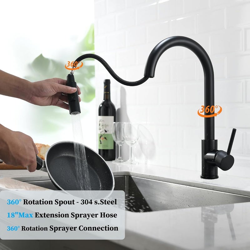 havin Black Kitchen Faucet with Pull Down Sprayer, High Arc Stainless Steel Material, with cUPC Ceramic Cartridge,Without Deck Plate,Fit for 1 Kitchen or Laundry or Bar Sink Faucet,Matte Black - Image 3