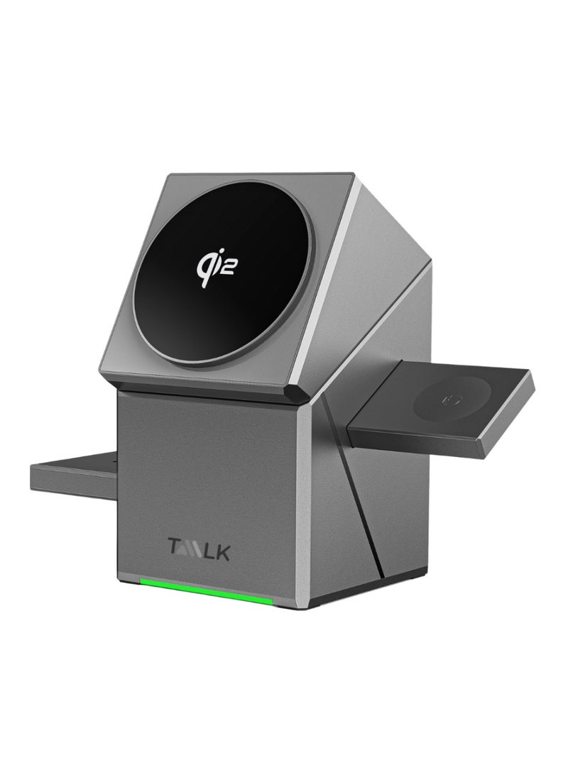 Taalk Qi2 3 in 1 Wireless Charging Cube 15W Fast Magnetic Charger with Auto-Rotation for iPhone, Apple Watch & AirPods - Image 1