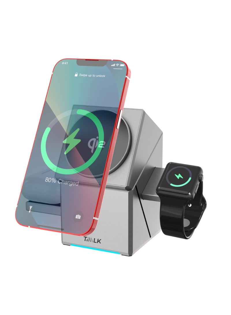 Taalk Qi2 3 in 1 Wireless Charging Cube 15W Fast Magnetic Charger with Auto-Rotation for iPhone, Apple Watch & AirPods - Image 4