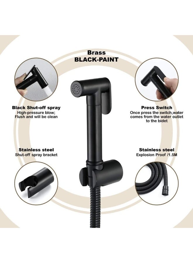 Hand Held Bidet Sprayer Stainless Steel Sprayer Shattaf Toilet Bidet Shower Head with 1.5M Hose and Bracket Holder black - Image 3