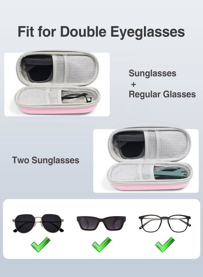 Luxtude Double Glasses Case Hard Shell, Double Eyeglass Case Dual Sunglasses Cases, Travel Sunglasses Organizer for Women Men, Pink, S - Image 2