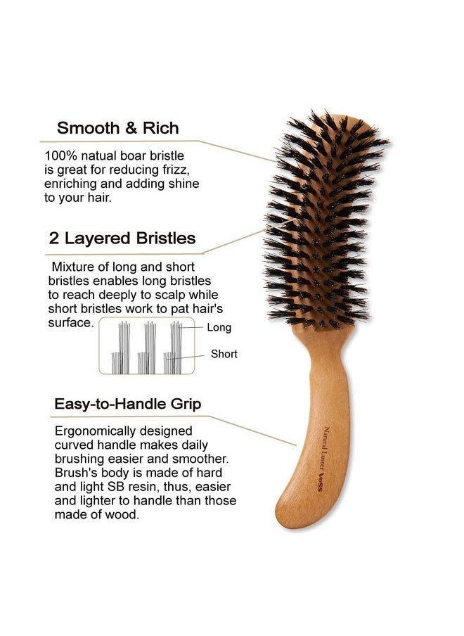 Terra Distribution - Boar Bristle Hair Brush [ Made In Japan ] 100% Natural Bristle Hair Brush For Styling Separating Shaping And Blowdrying For Women And Men (Curved Handle) - Image 1