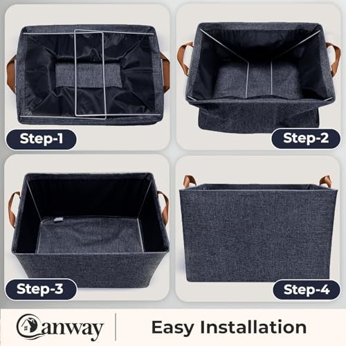 CANWAY 4 Pieces Wardrobe Organizer, 26L Foldable Clothes Organiser with Handles for Closet, Drawer & Shelf | Cloth Box for Clothes & Blankets | 47×27×20 cm (Blue) - Image 3