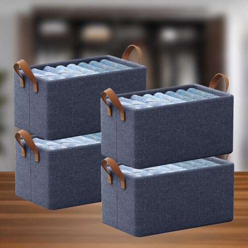 CANWAY 4 Pieces Wardrobe Organizer, 26L Foldable Clothes Organiser with Handles for Closet, Drawer & Shelf | Cloth Box for Clothes & Blankets | 47×27×20 cm (Blue) - Image 1