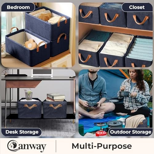 CANWAY 4 Pieces Wardrobe Organizer, 26L Foldable Clothes Organiser with Handles for Closet, Drawer & Shelf | Cloth Box for Clothes & Blankets | 47×27×20 cm (Blue) - Image 5